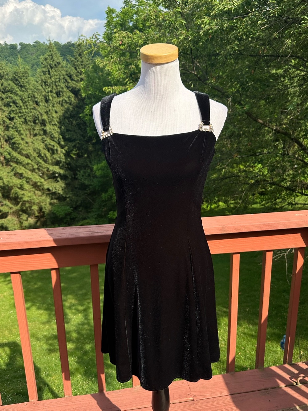 Vintage 90’s Scott McClintock Black Velvet Mini Dress with Embellished Straps
